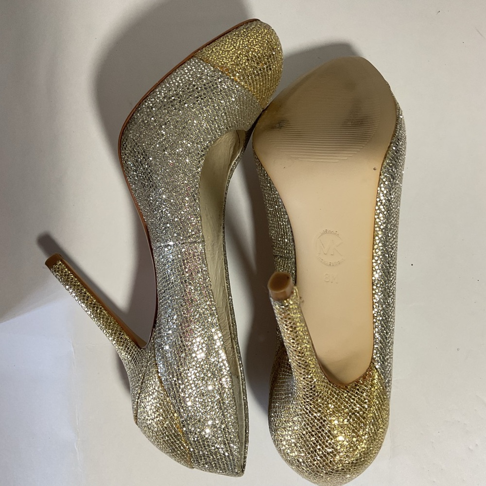 Michael Kors Sinclair‎ Gold Silver Pump Cap Toe - Size 8M Women's Shoes - Picture 13 of 16